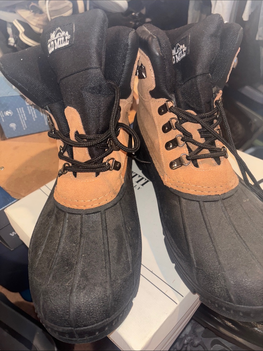 Old  Mill Men's Black and Tan Waterproof Winter Boots